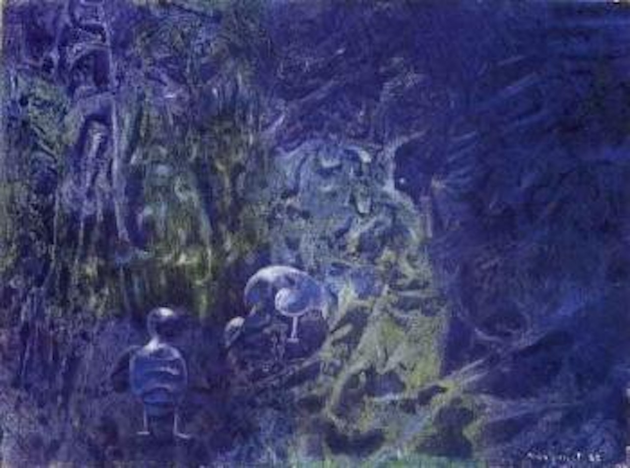 Oiseaux bleus dans une foret bleue by Max Ernst