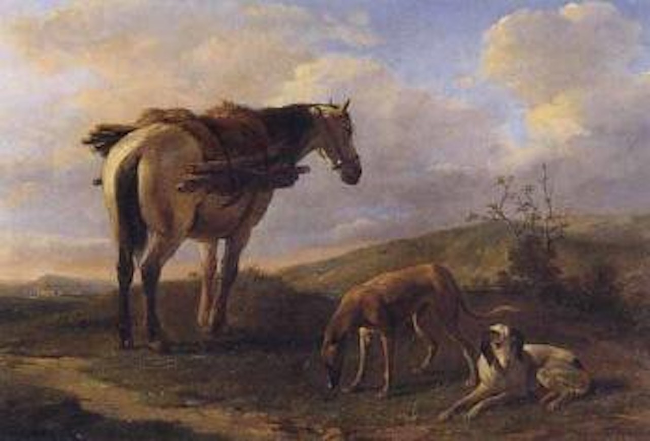 Horse and dogs in landscape by Eugène Joseph Verboeckhoven