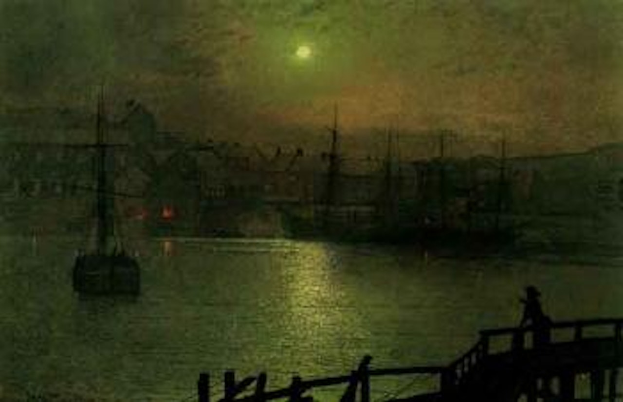 Whitby, shipyards in distance. Whitby from Scotch-Head by John Atkinson Grimshaw