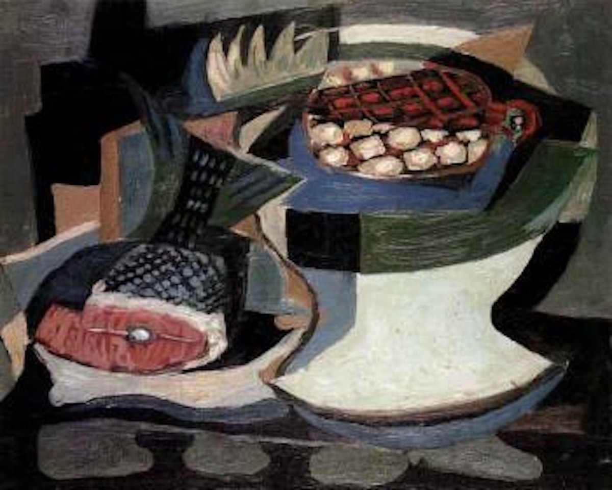 Still life with salmon and pineapple by Emil Filla