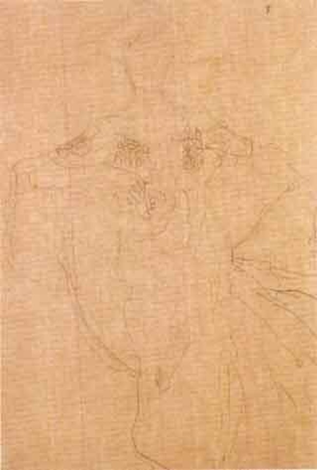 Seated lady with boa, front view by Gustav Klimt