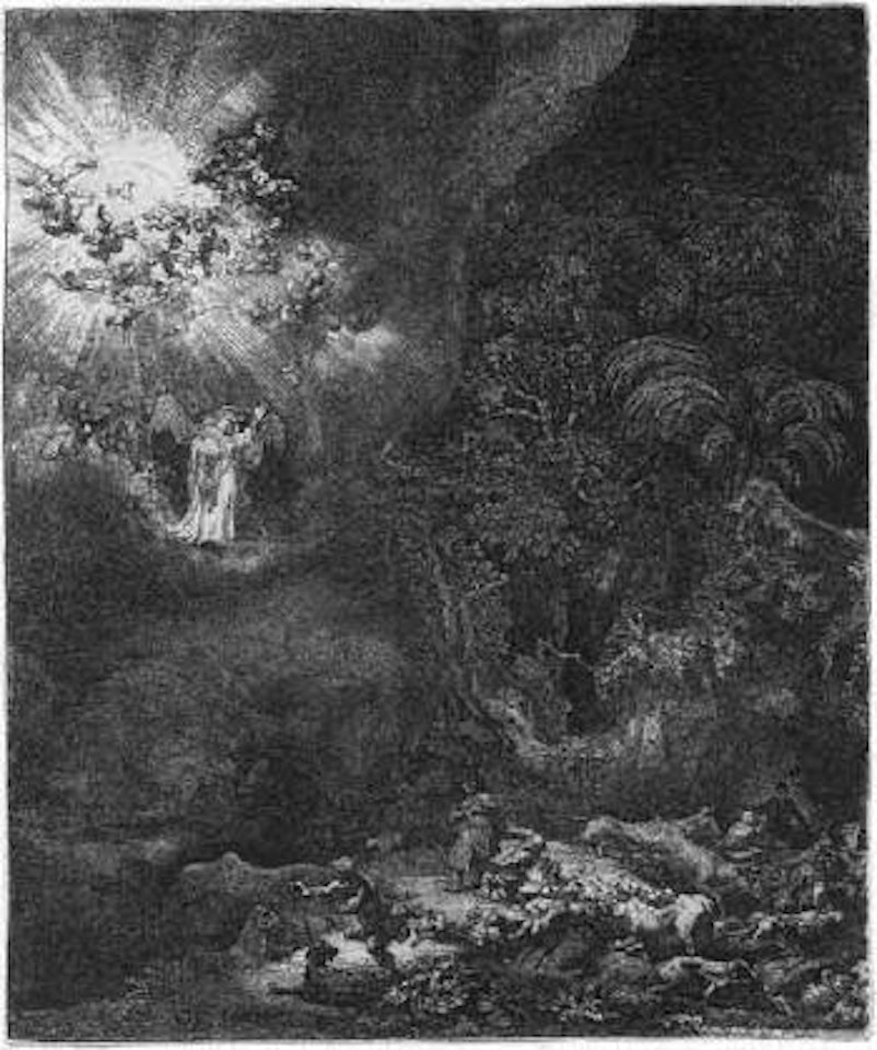 Appearing to the shepherds by Attributed to Rembrandt Harmensz van Rijn