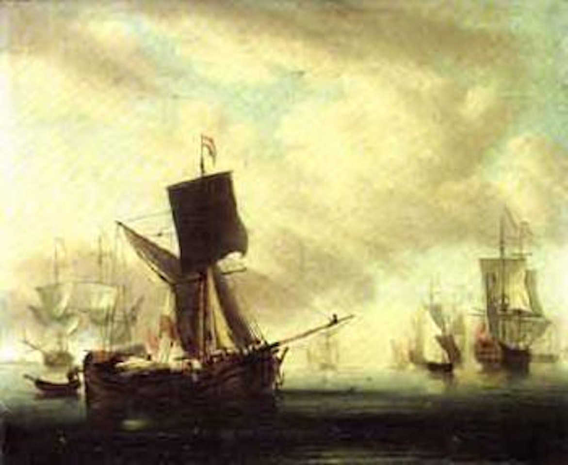 Dutch galjoot in English waters, with two men-o-war and coastal craft by Peter Monamy
