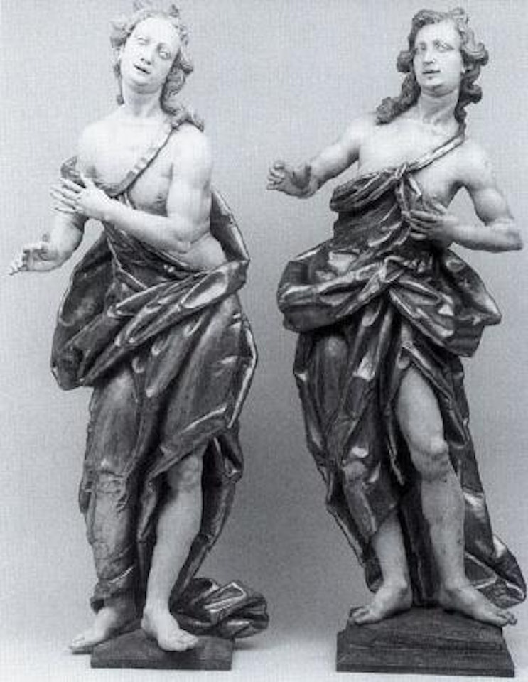 Two draped angels by German School
