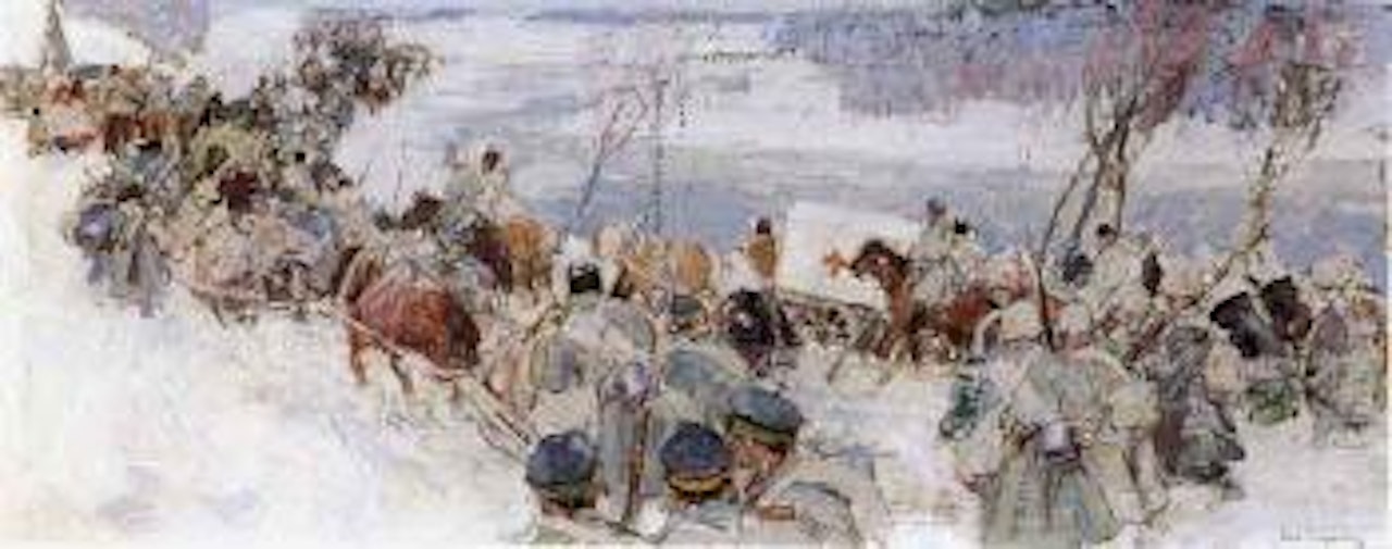 Troops in winter by Leon Gaspard