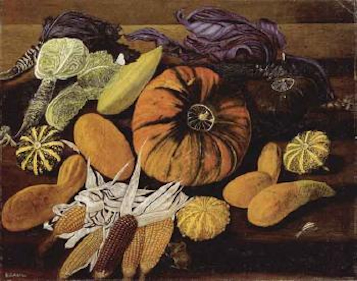 Still life with pumpkins and maize by Adolf Dietrich