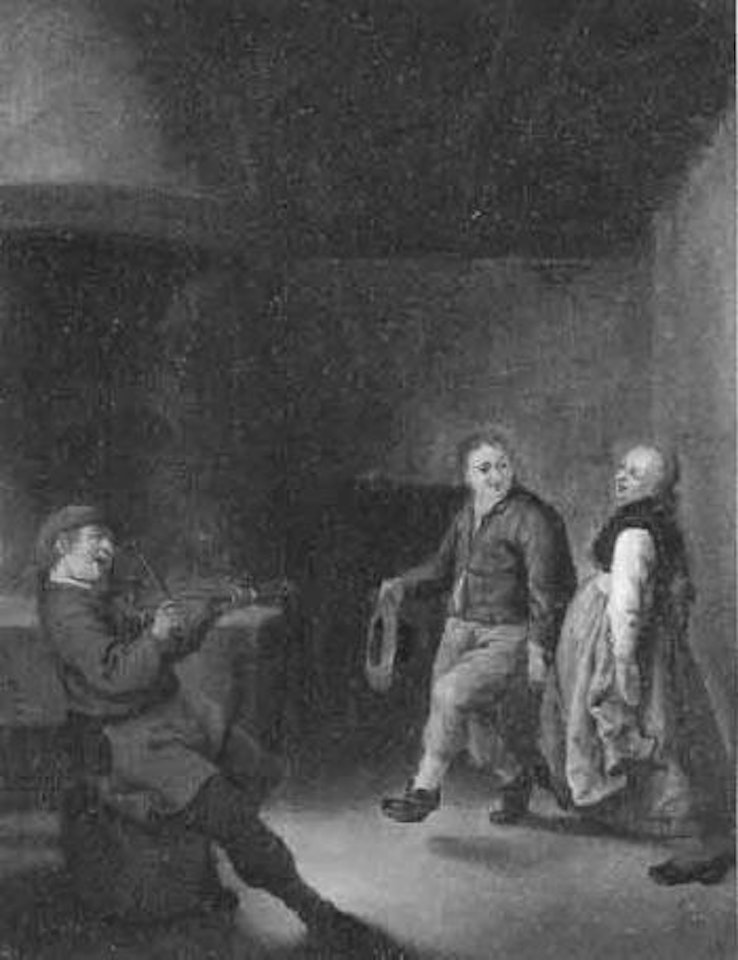 Fiddler with dancing couple by Jan Miense Molenaer