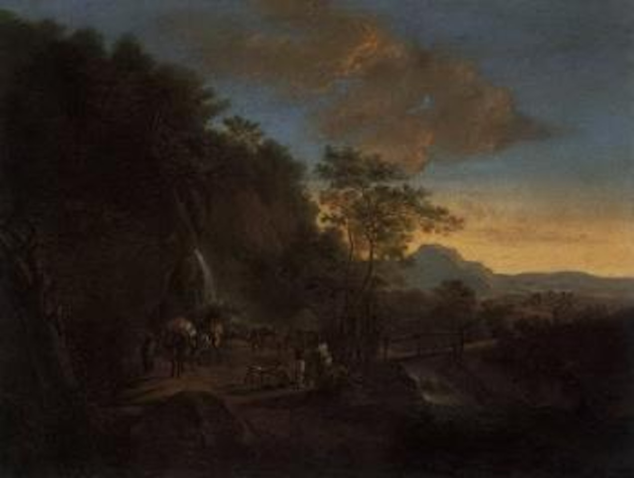 Mountain landscape with travellers on path by Jan Both