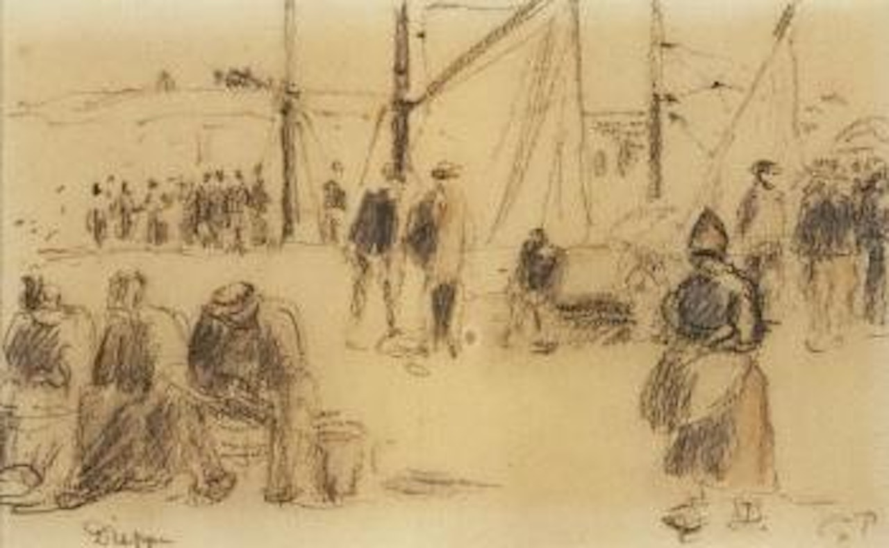 Pecheurs dans le port de Dieppe by Camille Pissarro