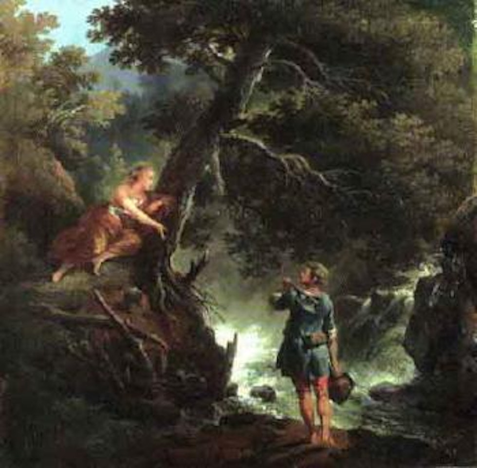 Woodman and nymph by waterfall by Francesco Giuseppe Casanova