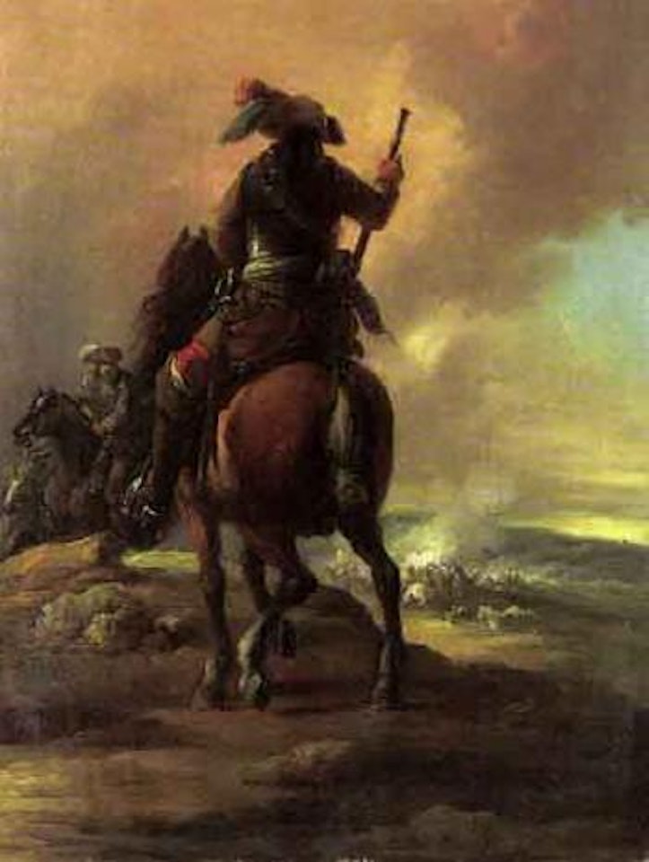Cavalrymen on bluff above battle by Francesco Giuseppe Casanova