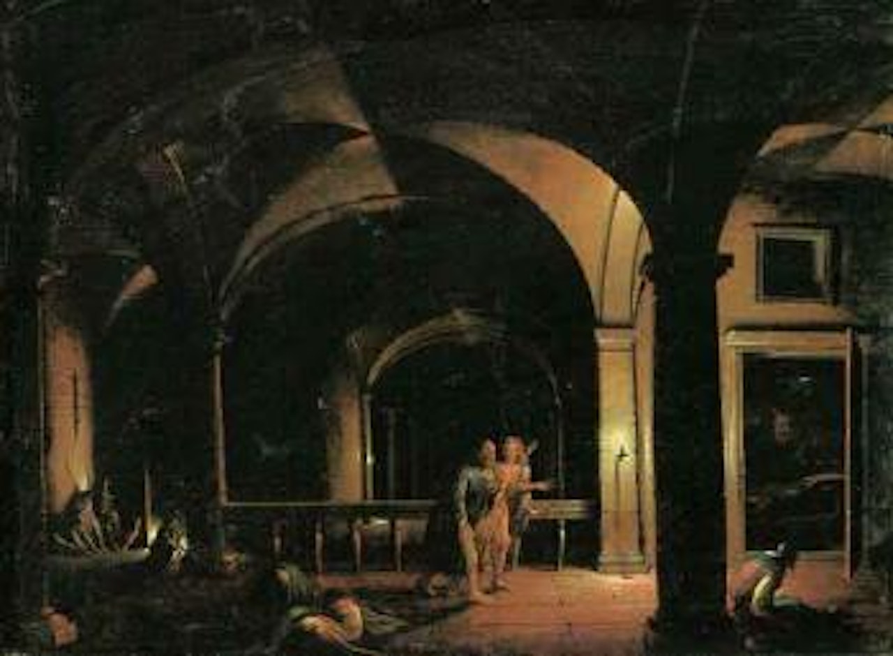 Interior of crypt with the Liberation of St. Peter by Hendrik van Steenwyck the Younger