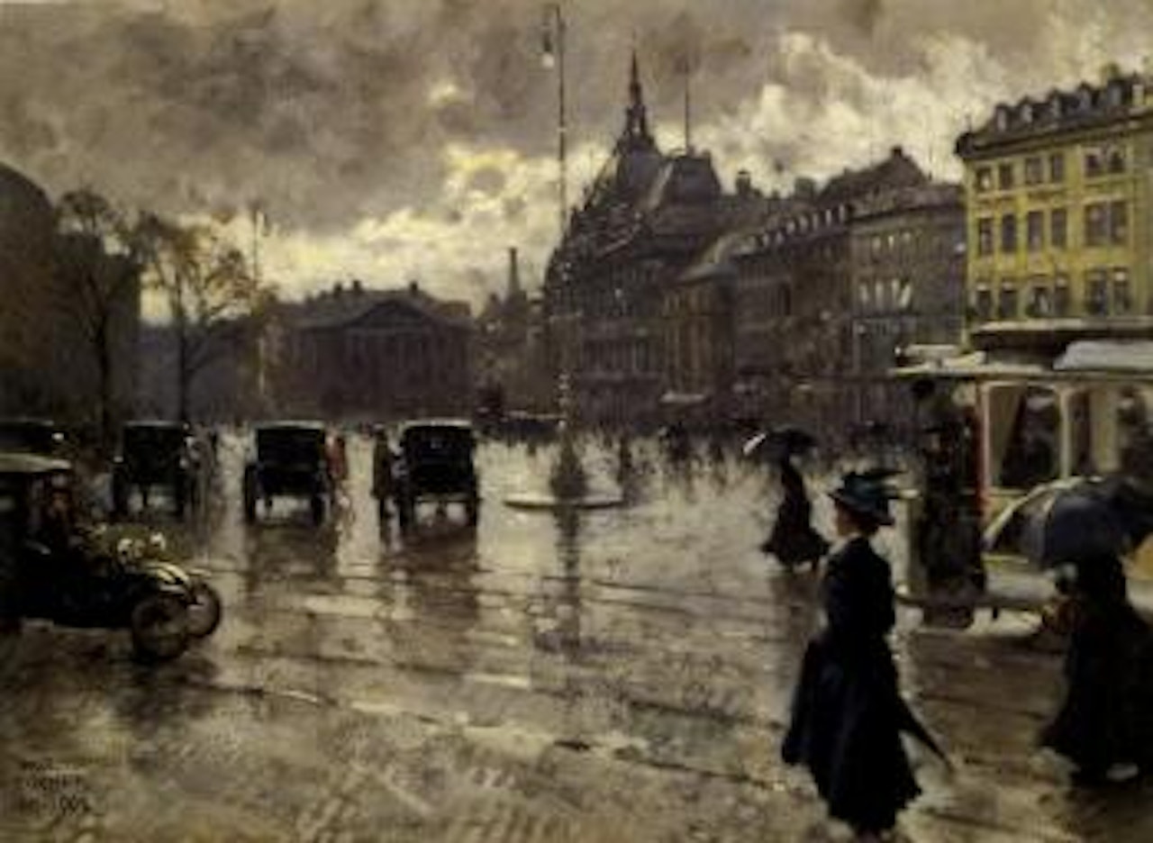 Rainy day at Kongens Nytorv, Copenhagen by Paul Fischer