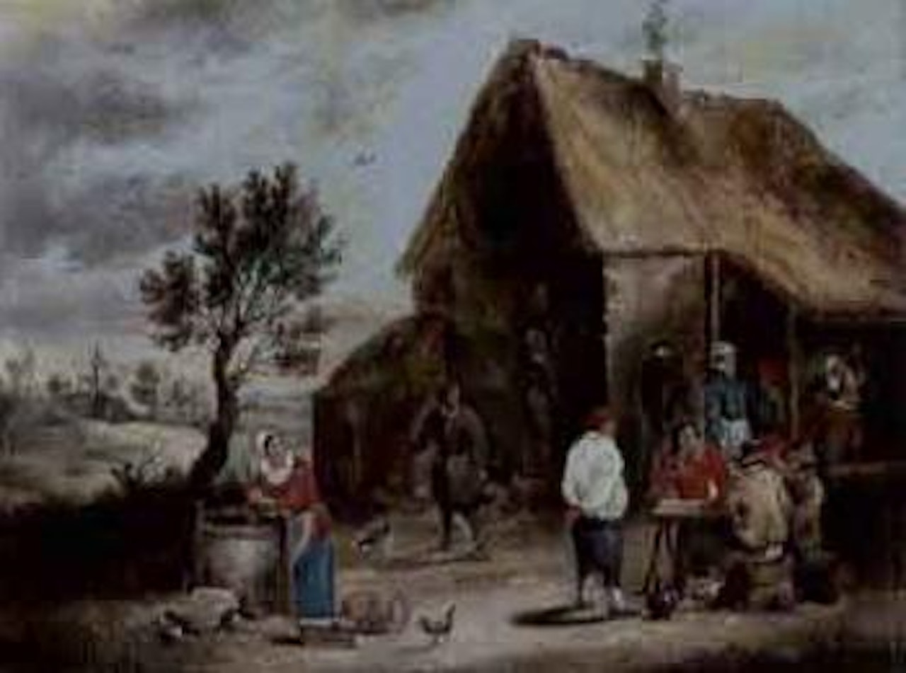 Peasants smoking and woman drawing water from well by David Teniers II
