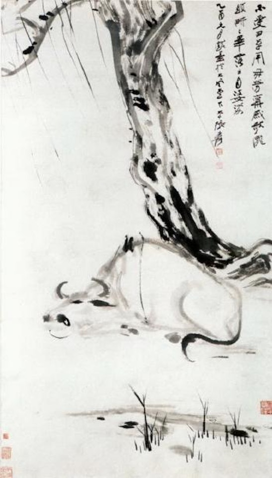 Cow under willow tree by Zhang Daqian