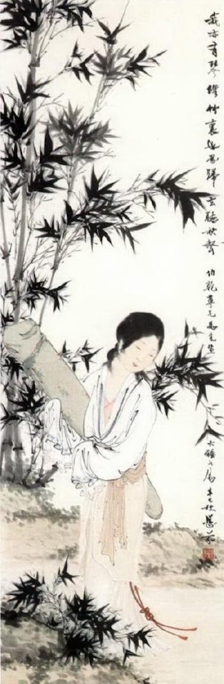 Lady playing music by Deng Fen