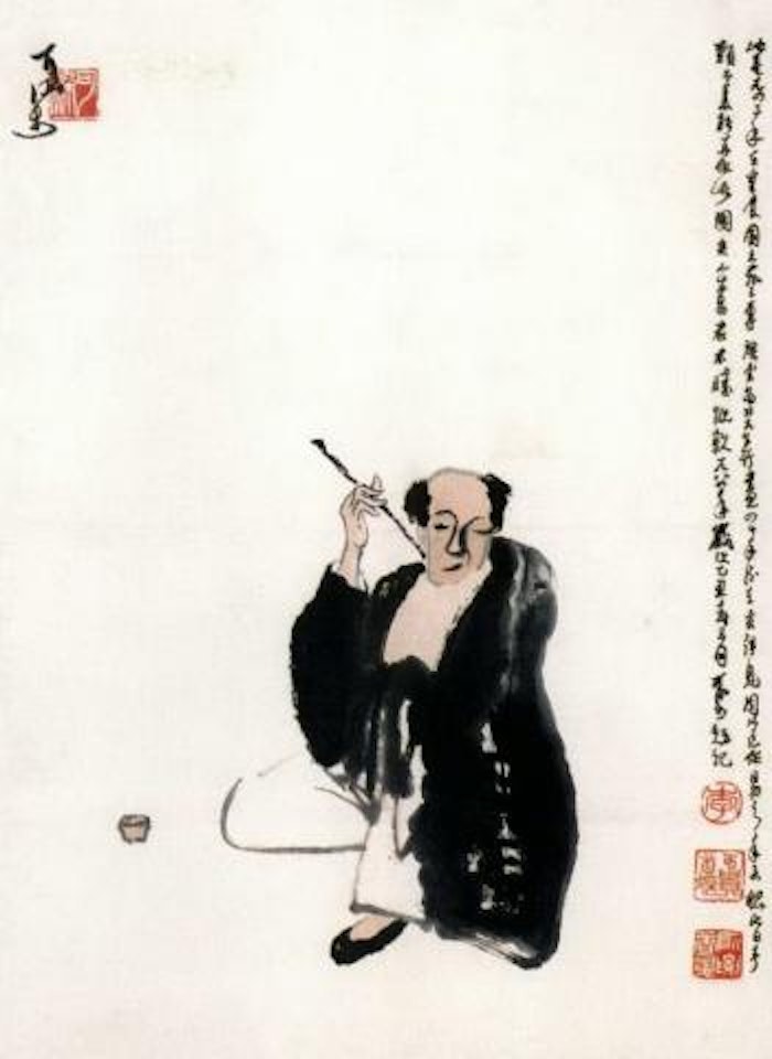 Man scratching his back by Li Keran
