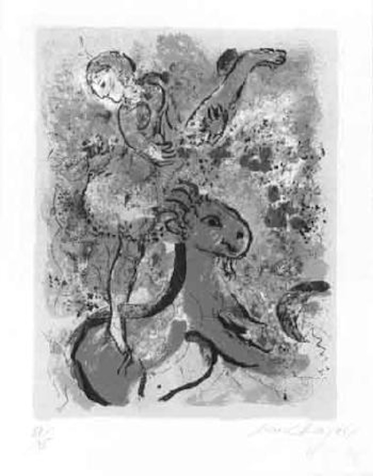 Woman circus rider on red horse by Marc Chagall