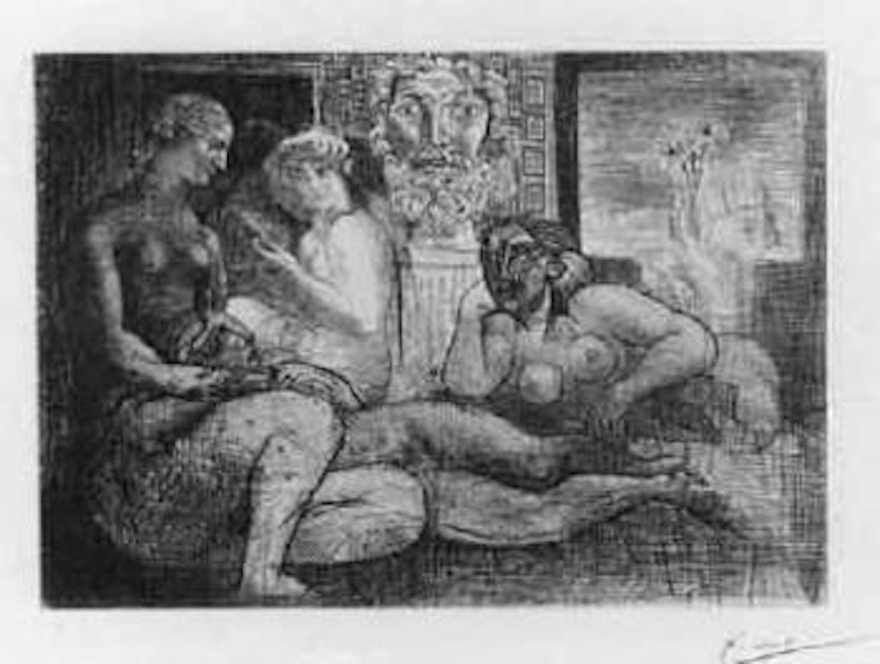 Quatre femmes nues et tete sculptee by Pablo Picasso