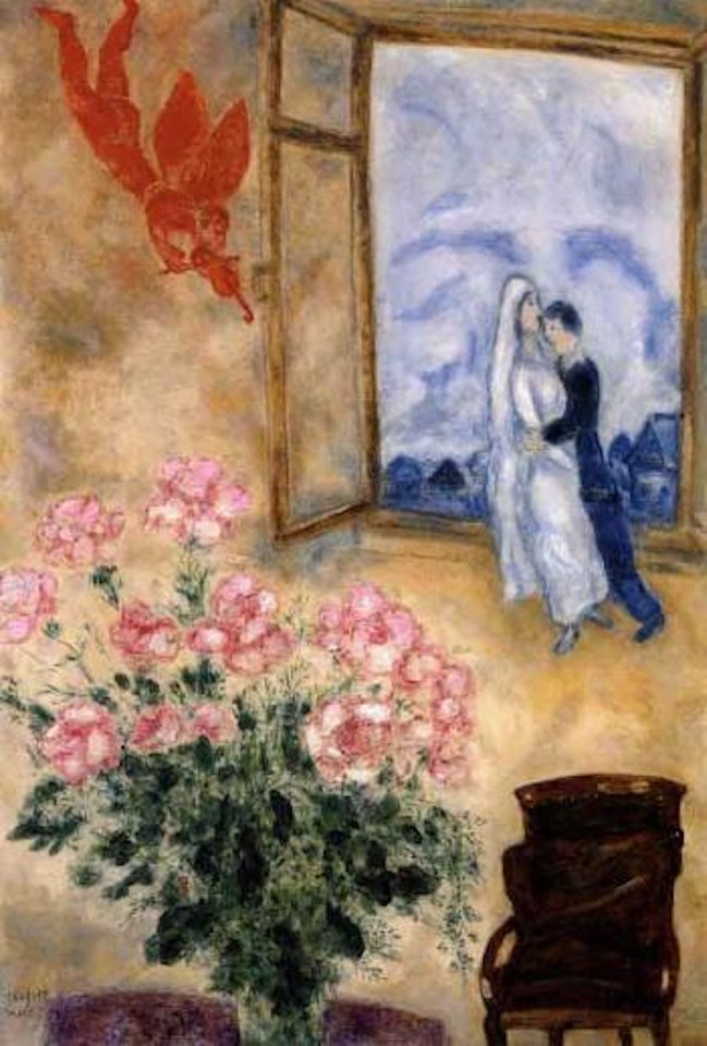 Les fiances a l'ange rouge - Fiances with angel by Marc Chagall