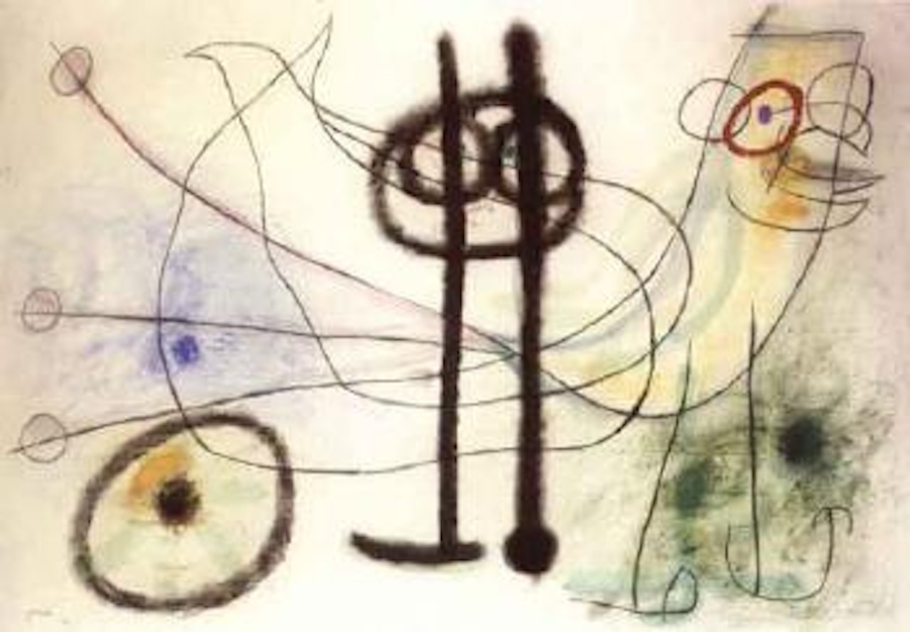 Personnage et oiseau aux ailes deployees, figure and bird by Joan Miró