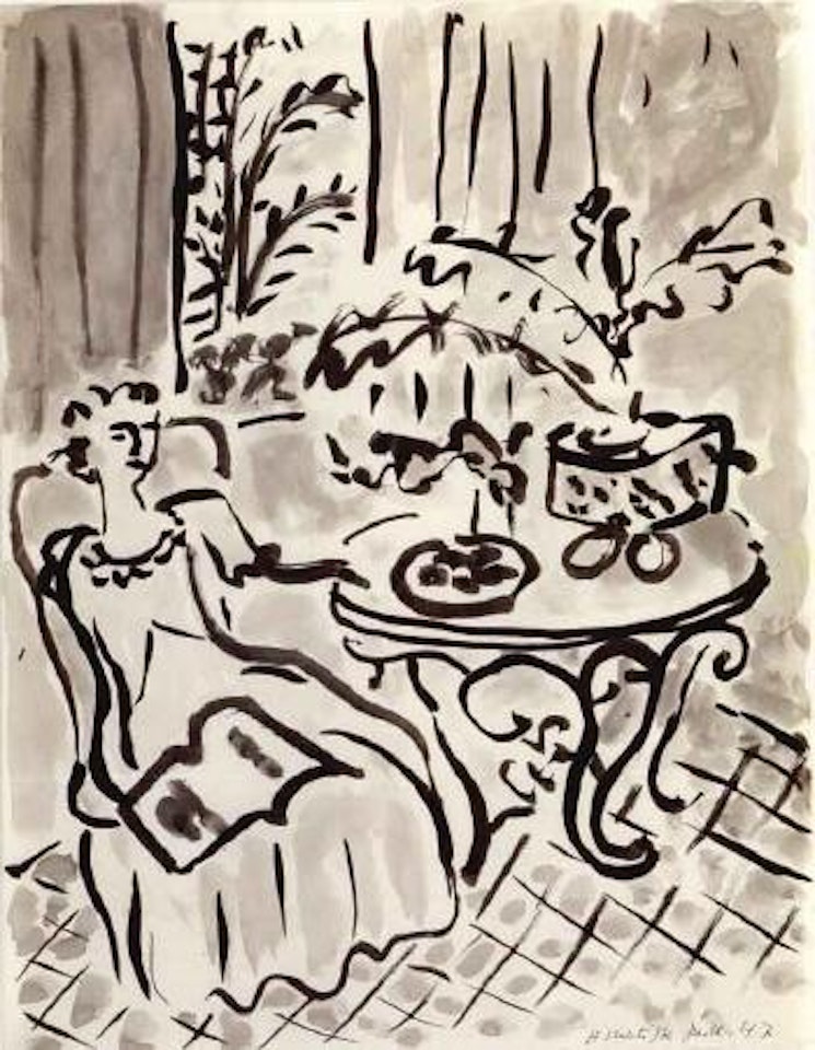 Etude pour jeune fille en vert dans l'interieur rouge by Henri Matisse