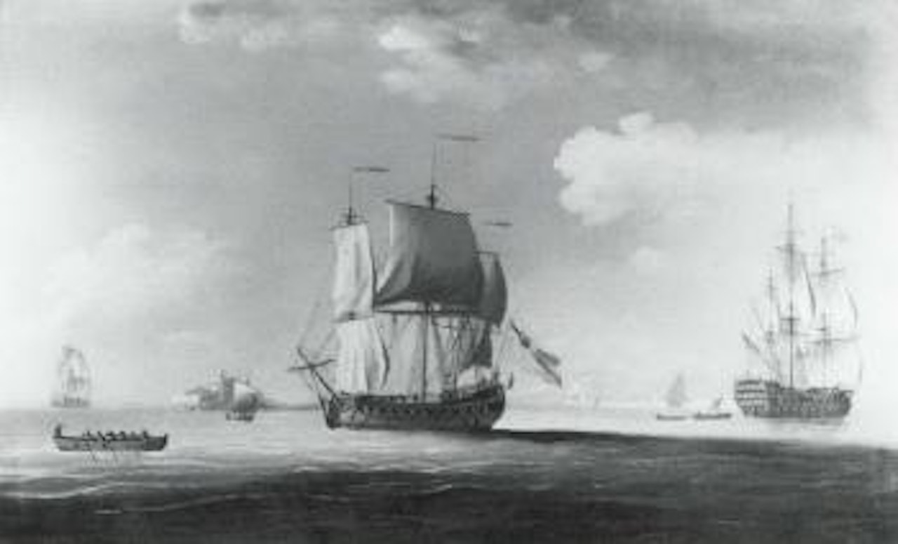 Man of War in breeze on the Solent off Spit Fort by Francis Swaine