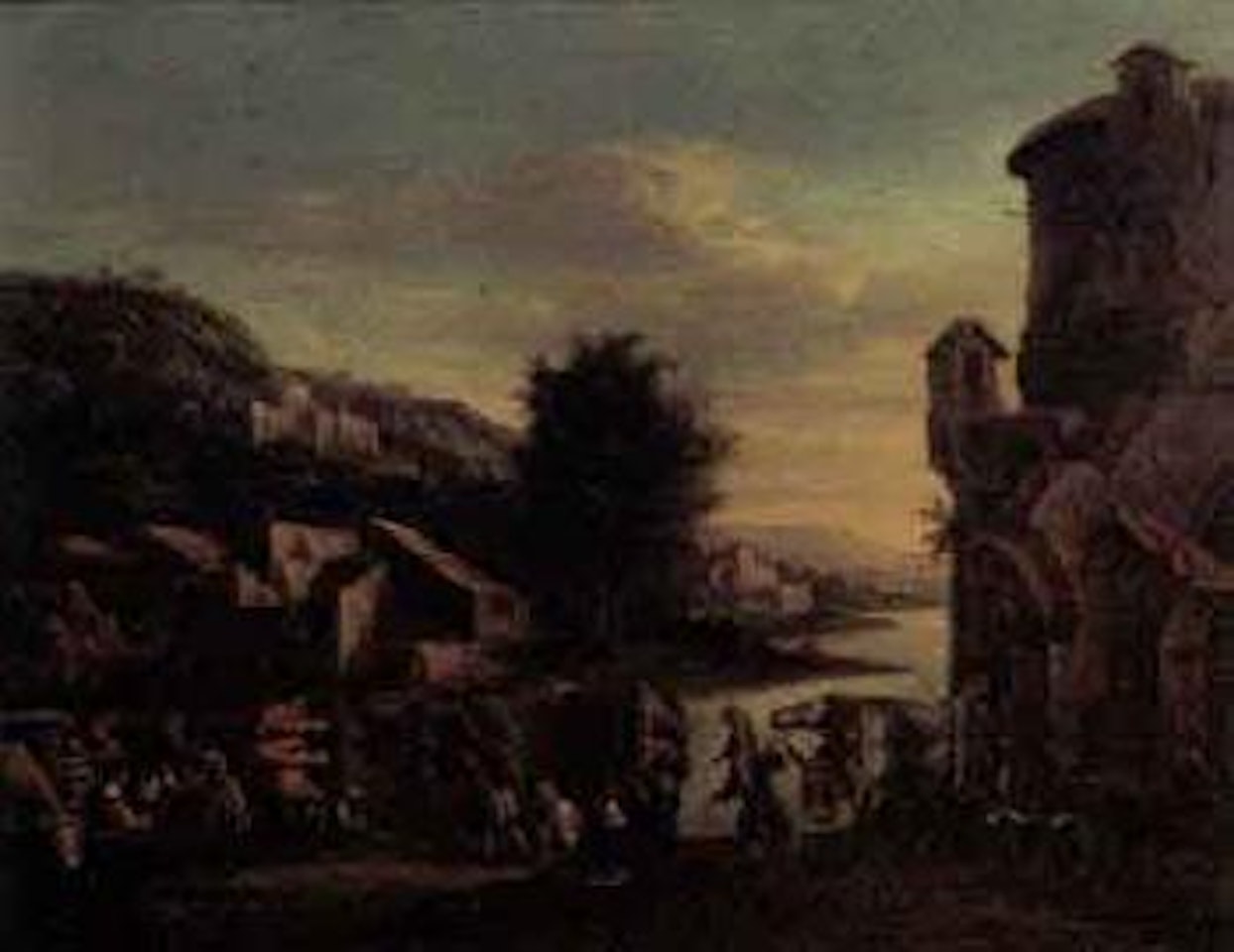 Mountainous landscape with ruins and figures by Netherlandish School