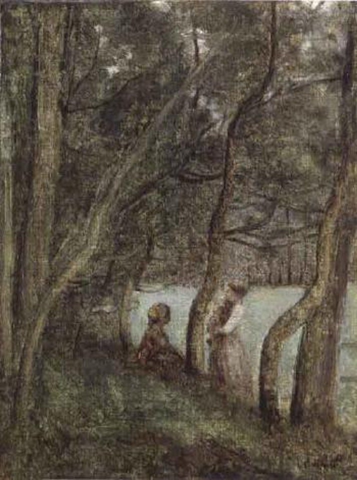 Les Alinges, Haute Savoie - figures under trees by Jean Baptiste Camille Corot