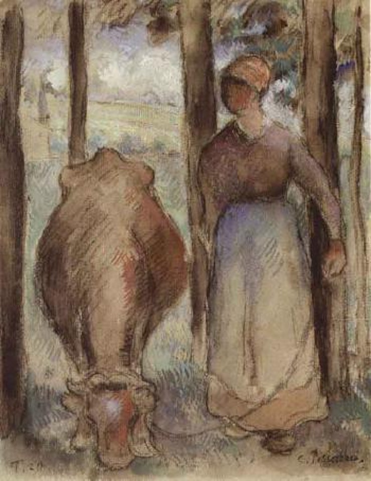 Young peasant girl with cow by Camille Pissarro