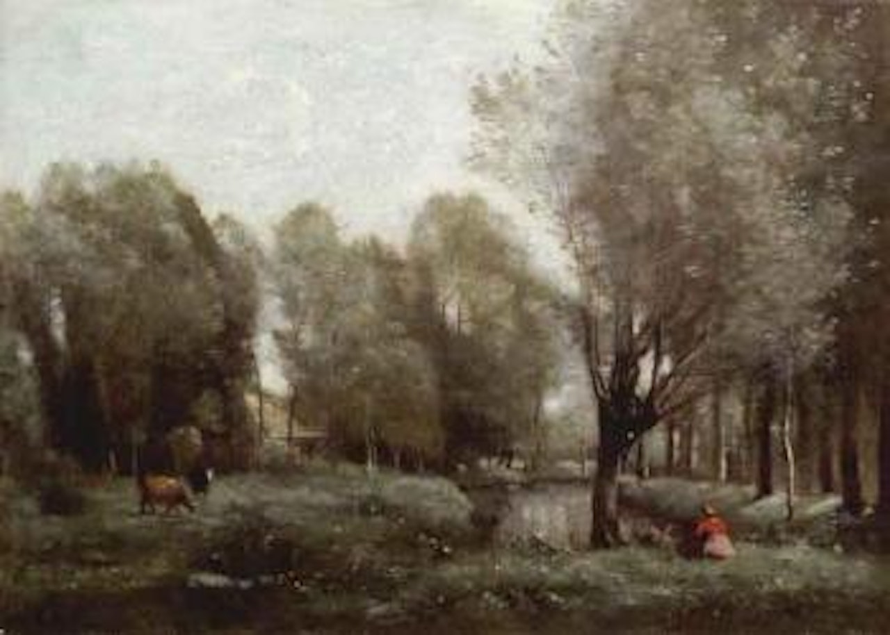 Young girl seated in a meadow by Jean Baptiste Camille Corot