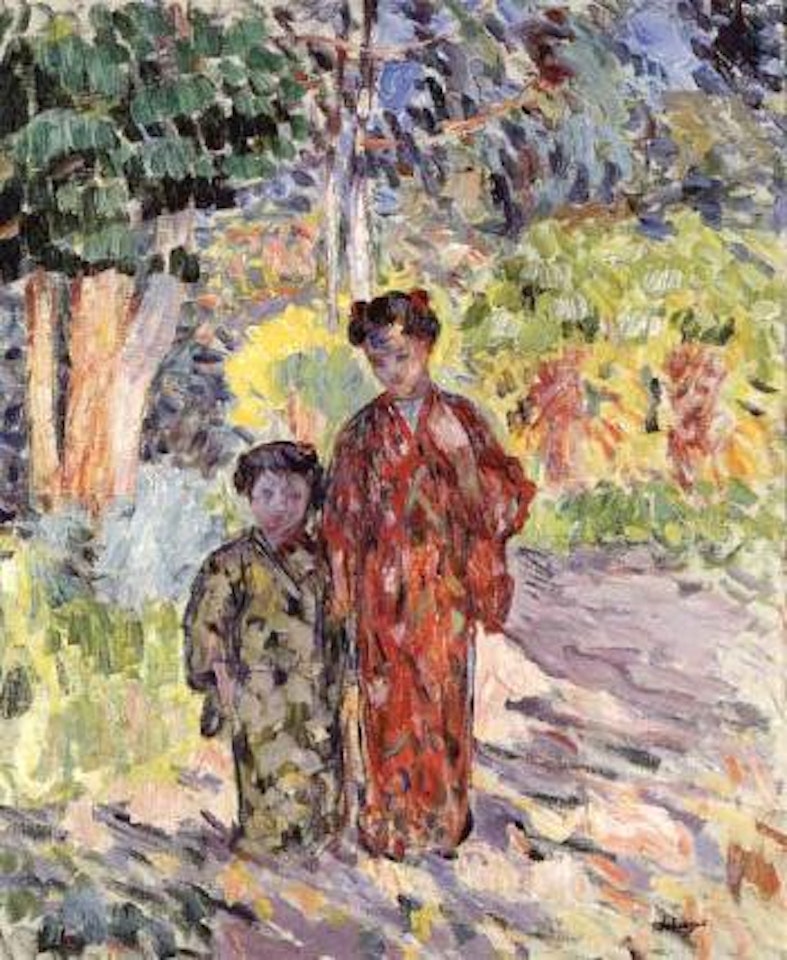 Marthe and Nono dressed in Japanese costume by Henri Lebasque