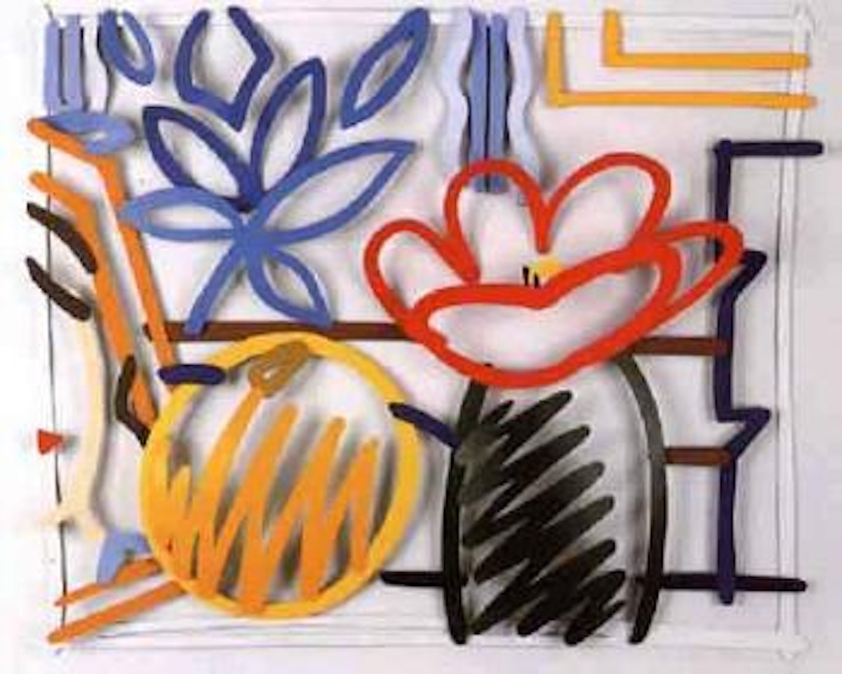 Still life with orange and tulip doodle, 3-D by Tom Wesselmann