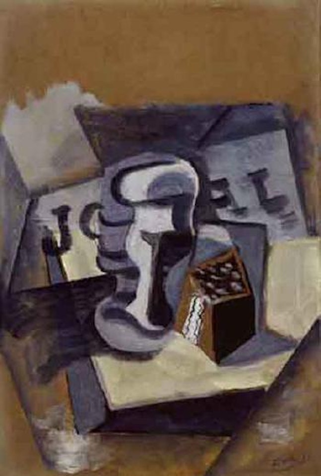 Newspaper, glass, packet of tobacco by Pablo Picasso