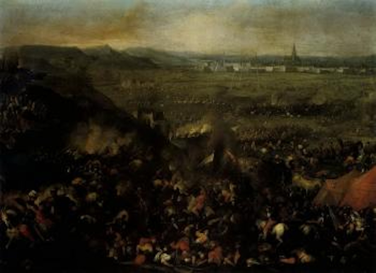 The Siege of Vienna with Turks fighting Christian forces by Matthias Stom