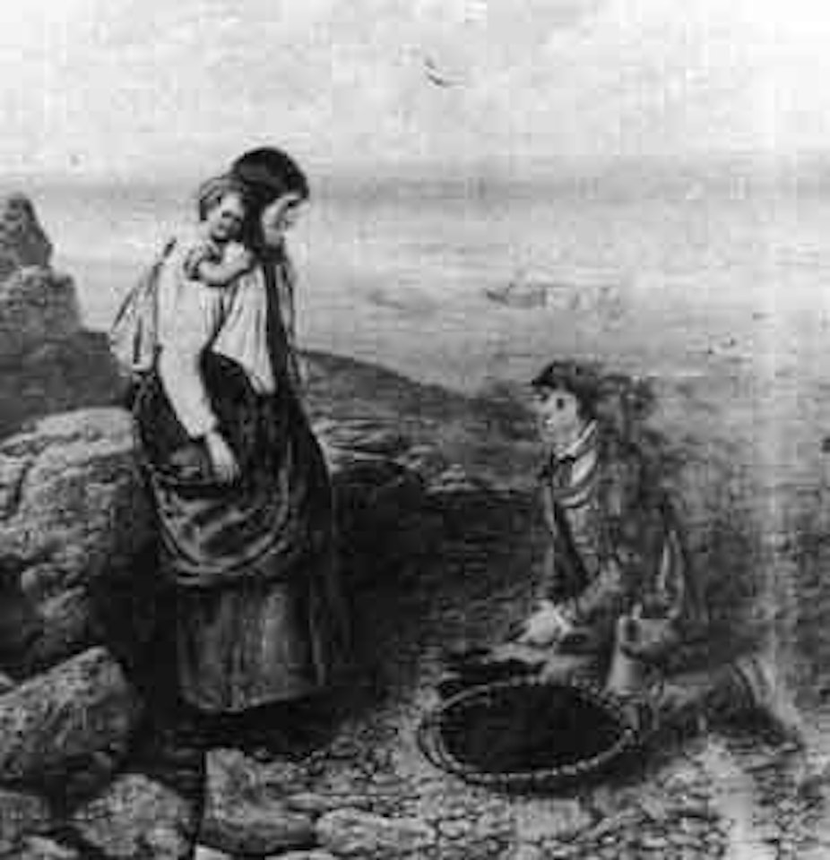 Mussel gatherers by English School