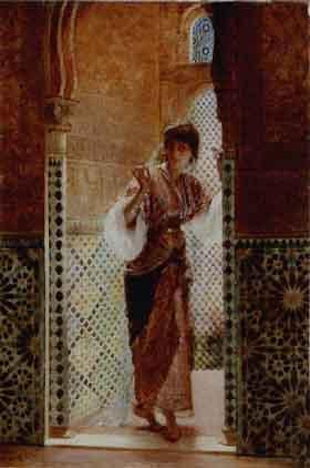 Arab woman by doorway by Edouard Frederic W. Richter