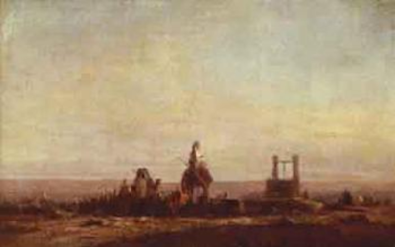 Arab caravan by a well by French School