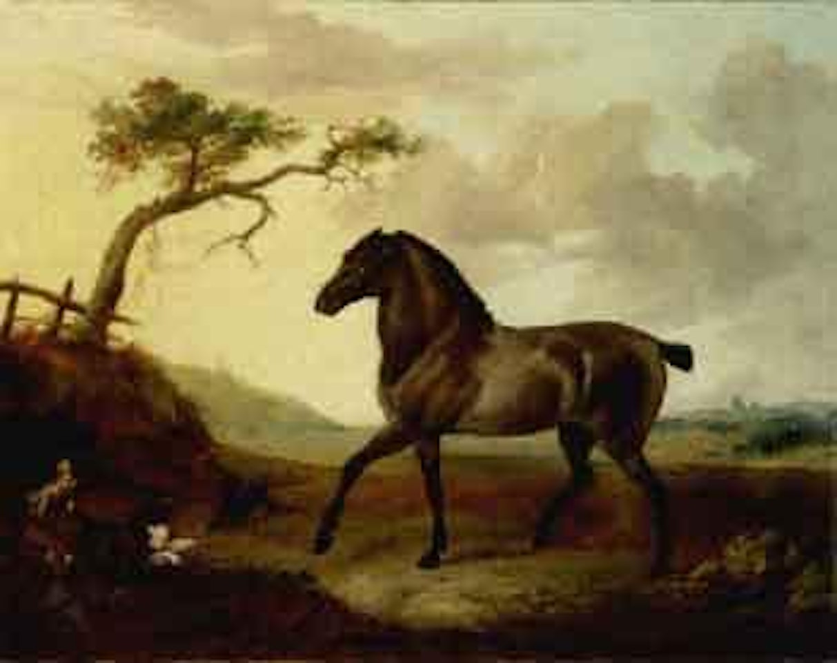 Bay horse in landscape by Richard Ansdell