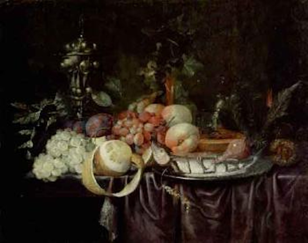 Grapes, plums, peaches and chestnuts by Jan Davidsz de Heem