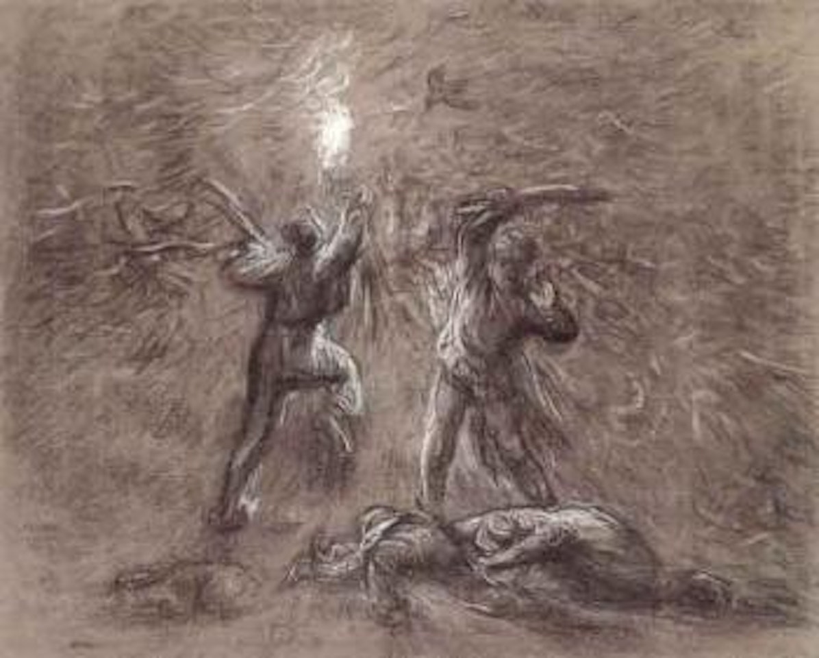 Chasse aux oiseaux par lumiere des torches by Jean-François Millet