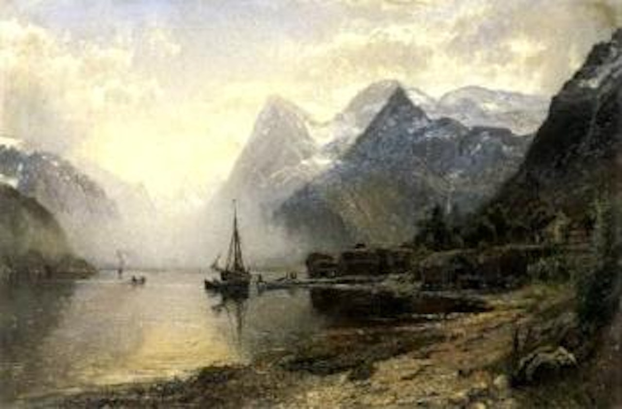 Fishing village on Norwegian fjord by Anders Monsen Askevold