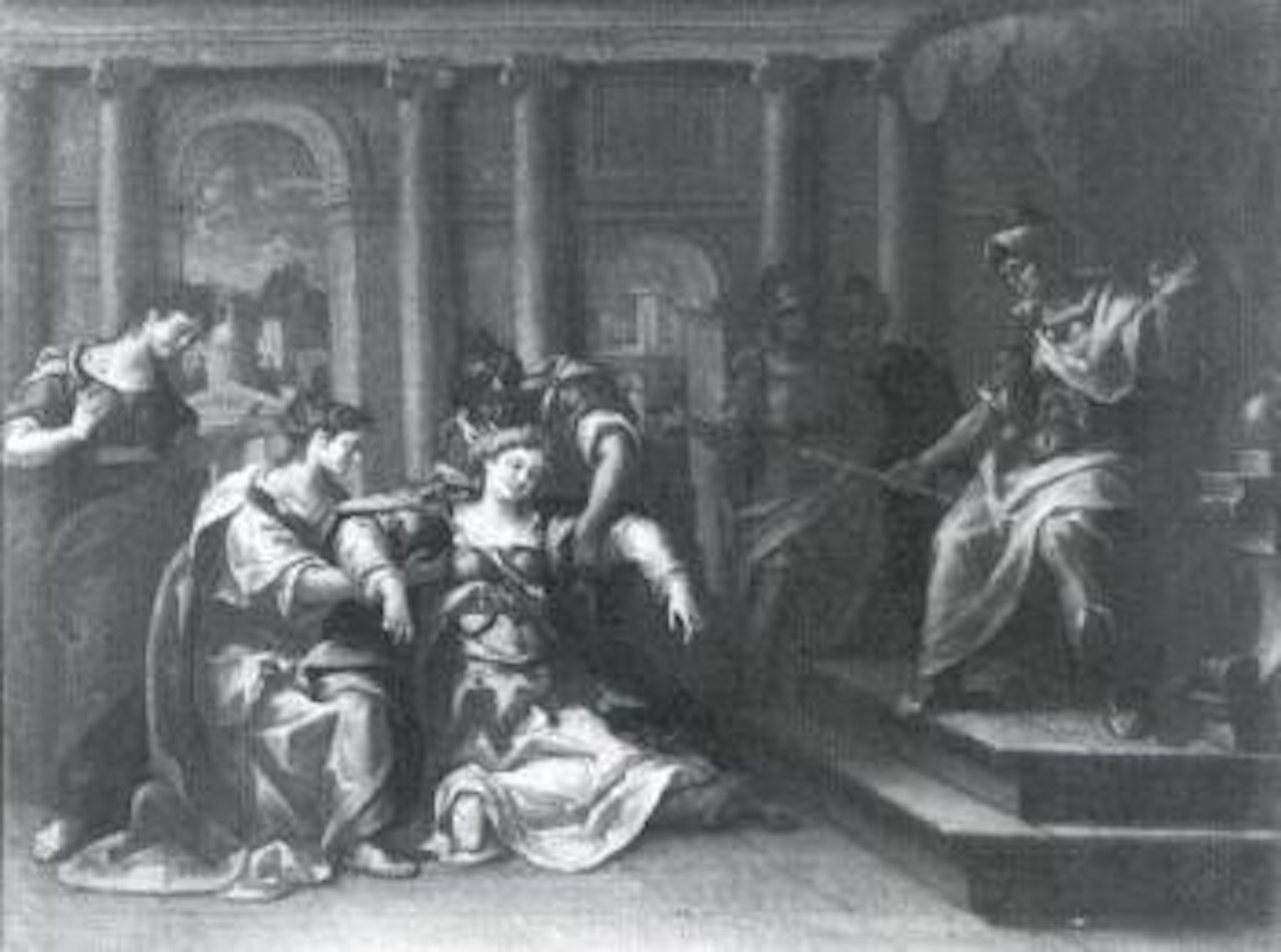 Throne scene in antique palace by Italian School