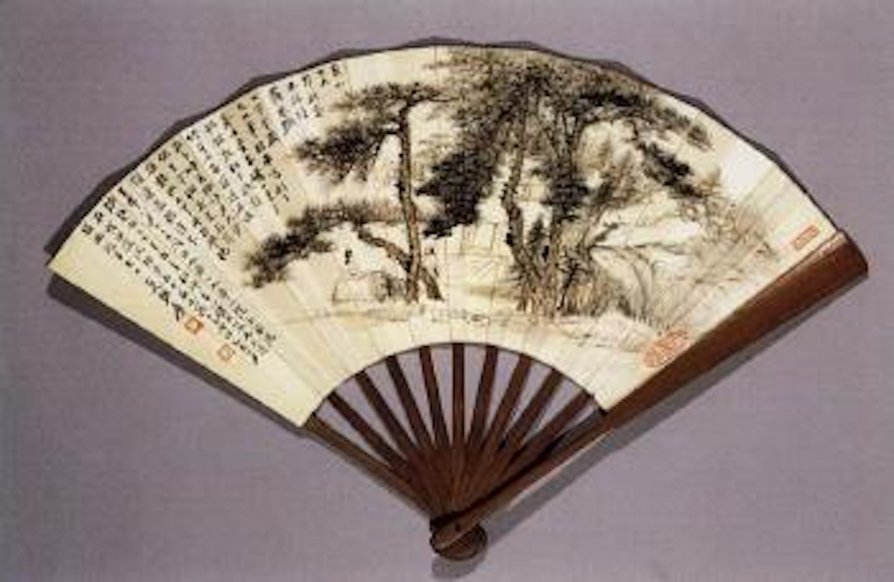 Gentlemen watching moon under pine trees by Zhang Daqian
