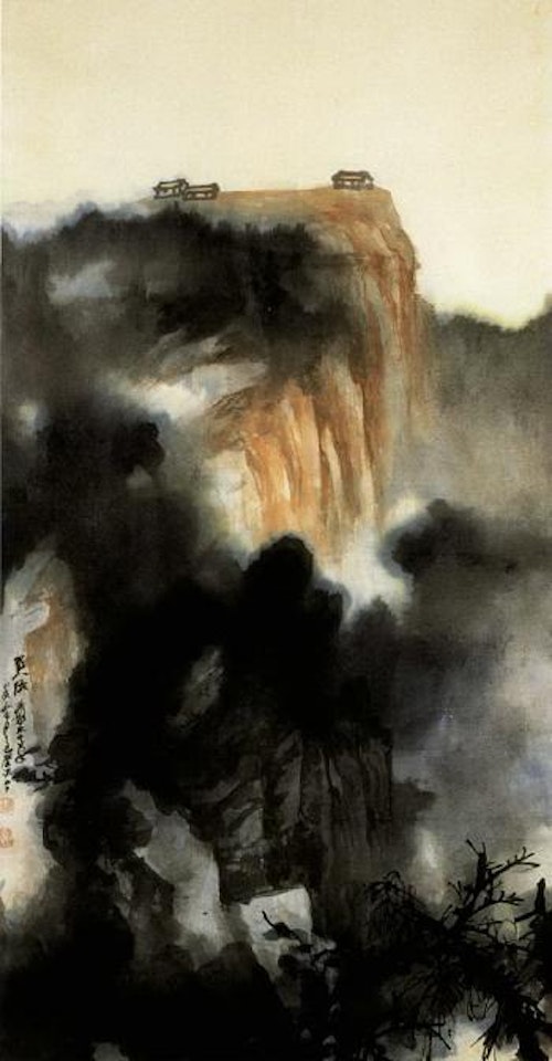 Old houses on misty peak by Zhang Daqian