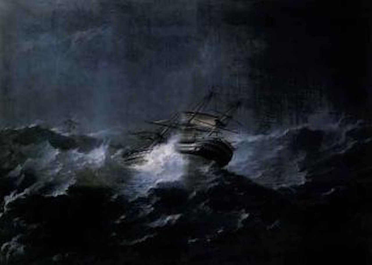 Seascape with heavy weather by English School