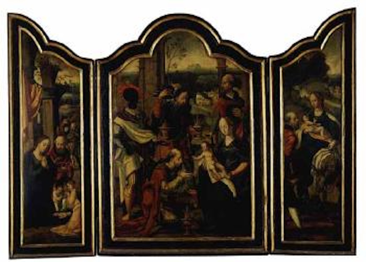Adoration of the Magi with Nativity and Flight into Egypt by Attributed to Pieter Coecke van Aelst I