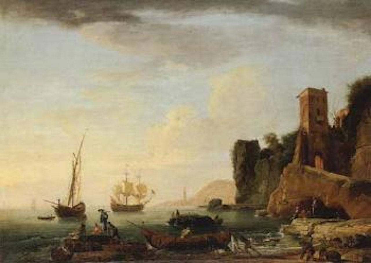 Fishermen and other figures on rocky coastline by Claude Joseph Vernet