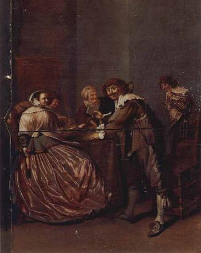 Interior with elegant figures playing cards by Jacob Duck
