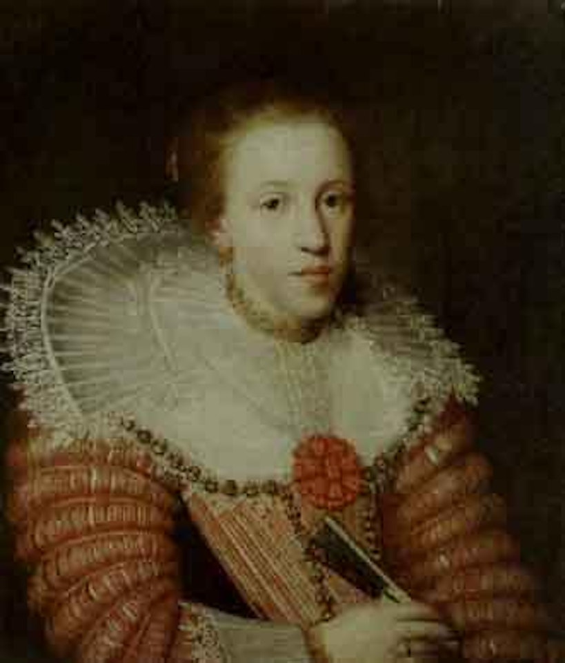 Portrait of lady wearing red dress by Paulus Moreelse